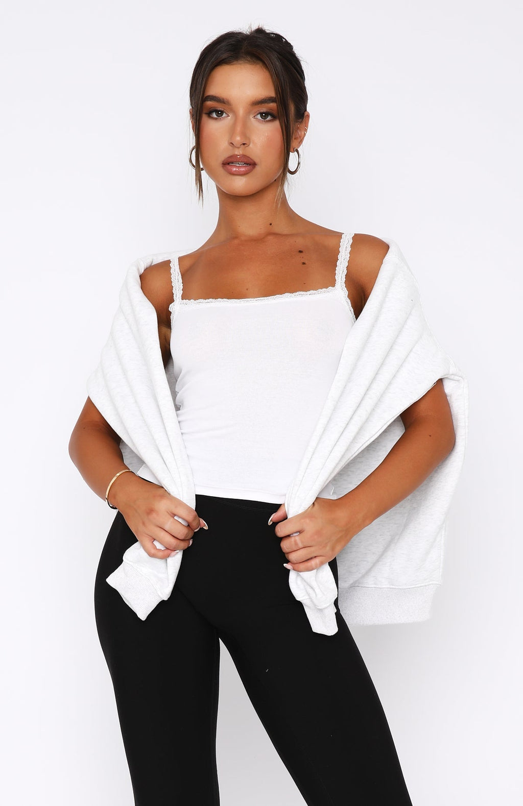 After Midnight Lace Trim Cami White