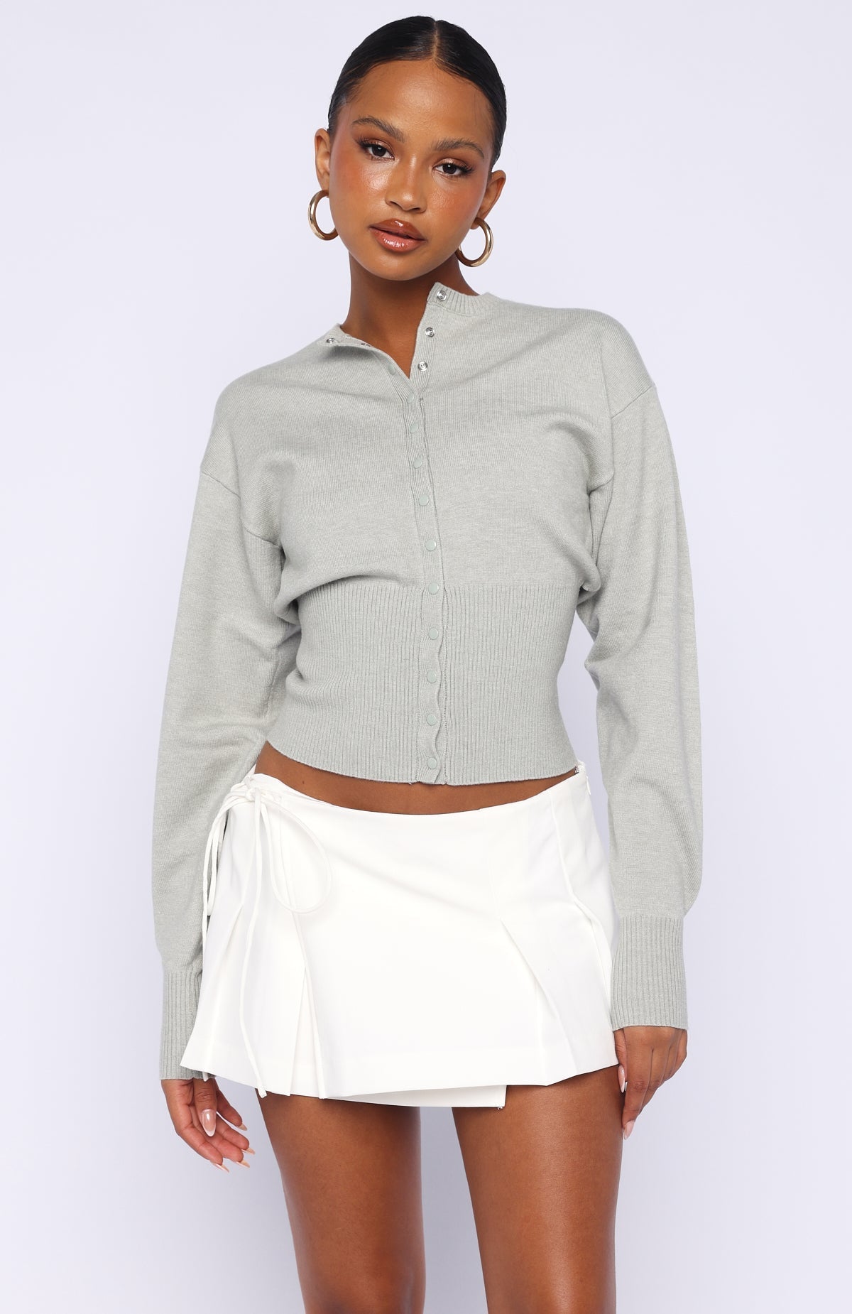 Cindy Cinched Knit Top Grey