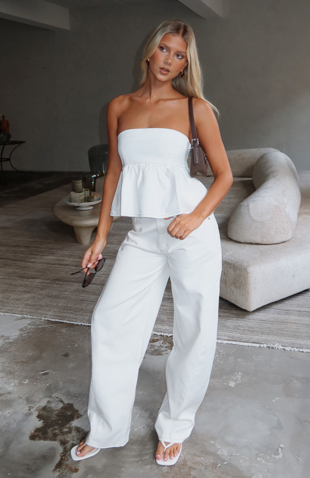 Kiara Mid Rise Barrel Leg Jeans Off White