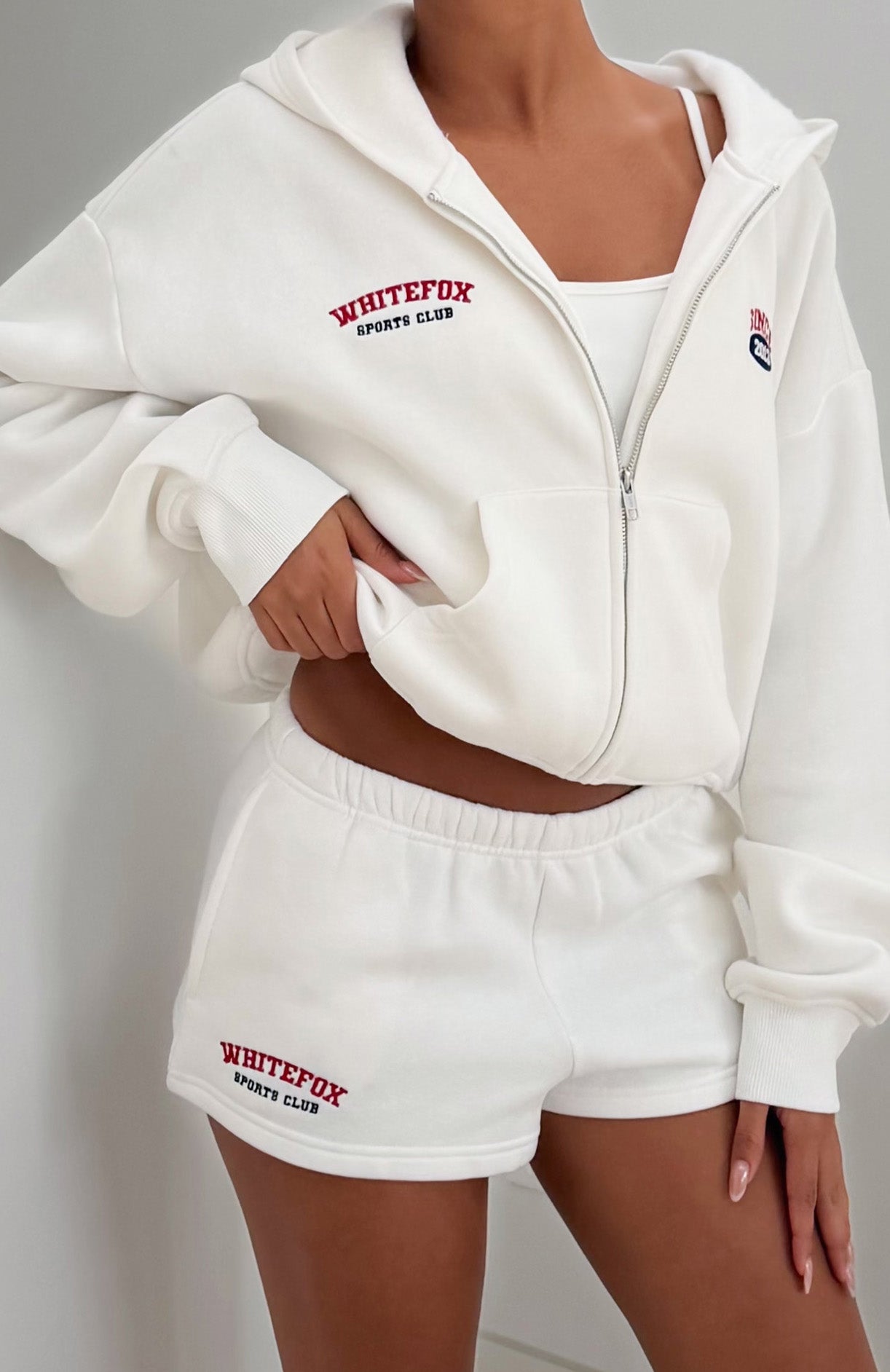 Up For Anything Boxy Zip Front Hoodie White